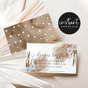 Sofortiger Download Pampas Grass Gender Reveal Party Windel-Verlosung Druckbar | Aquarell | Vorlage Karte | Bearbeitbare Einlegekarte P8