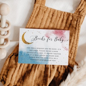 Maanboekverzoekkaart | TWINS-babyshower | Over de maan | Jongens- en meisjestweeling | Bewerkbare sjabloon O1