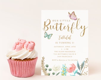 Schmetterling-Geburtstags-Einladung | Schmetterling Party einladen | Mädchen-Geburtstagsfeier | Sofortdownload | Bearbeitbare Vorlage B02