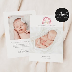 Faire-part de naissance arc-en-ciel à téléchargement instantané | Moderne | Imprimable | bébé miracle | Templett