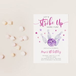 Bowling Girl Birthday Party Invitation | Strike Up Some Fun Invite | Stars | Instant Download | Editable Template B09