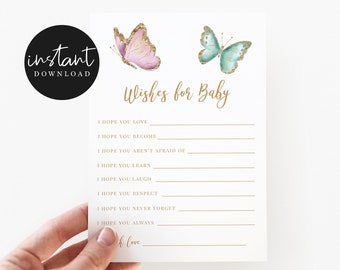 Babyshowerwensen met vlinder voor baby | Babyshower voor meisjes | Direct downloaden | Babyshoweractiviteit B05