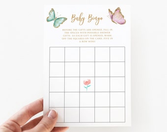 Instant Download Butterfly Baby Shower Bingo Game | Garden | Girl Baby Shower | Activity | Printable | Template Card | Floral B05