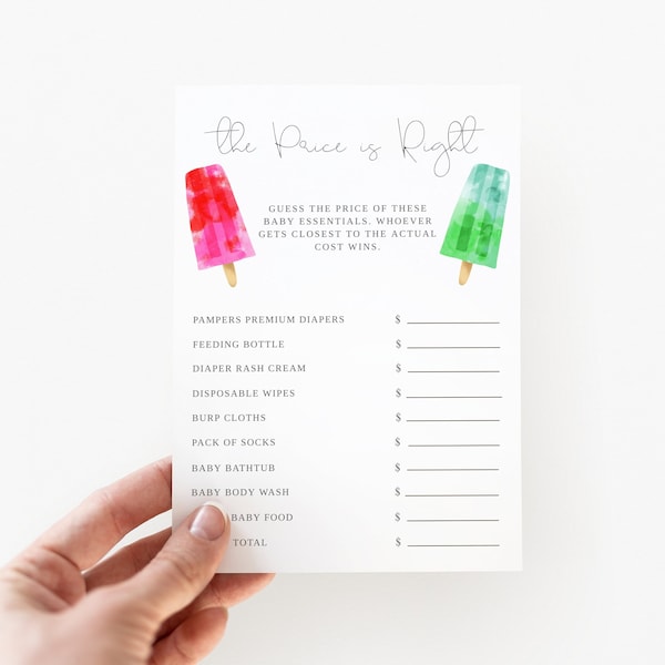 Popsicle The Price Is Right Game | Instant Download | Summer | Printable | Template Card | Baby Shower Game | Gender Neutral B15