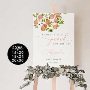 Placa de boas-vindas para chá de bebê de pêssego | Download instantâneo | Sweet Little Peach | Pôster de frutas cítricas editável | Arquivo digital 16X20, 18X24, 20X30 P11