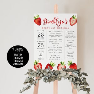 Strawberry Birthday Milestone Board | Berry First Birthday | Instant Download | Editable | Templett 8x10, 16X20, 18X24, 20x30 S06