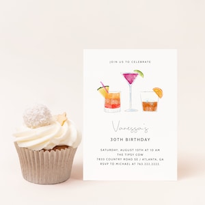 Cocktail Drinks Invito per festa di compleanno / Invito di compleanno per adulti / Download immediato / Modello di biglietto modificabile / Invito stampabile