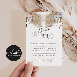 Carte de remerciement imprimable sur le thème de l'herbe de la pampa | Modèle modifiable | Téléchargement instantané | Verdure à l'aquarelle | Carte 4x6 P8