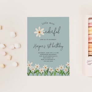 Daisy Birthday Invitation | Little Miss ONEderful Invite | Girl Birthday Party | Wildflower | Instant Download | Editable Template D04