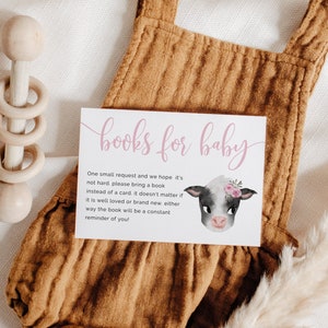 Demande de livre de vache | Baby shower fille | Baby Shower à la ferme | Téléchargement instantané | Carte d'insertion modifiable C01