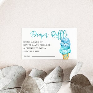 Eis-Babyparty-Windel-Verlosung | Sofortdownload | Druckbar | Blau | Jungenparty | Sommer | Aquarell | Bearbeitbares Templett I02