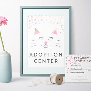 Kitty Cat Theme Birthday Party | Adoption Center Sign & Certificate | Adopt a Pet | Instant Download | Printable Party Decor | Digital K01