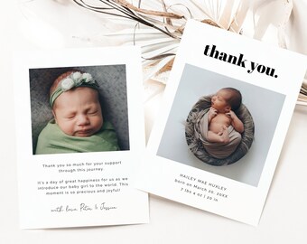 Birth Announcement Card | Thank You Baby Announcement Template | Photo Card | Modern | Minimalist | Instant Download