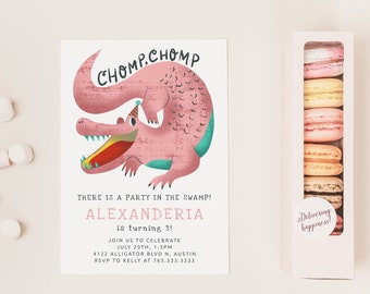 Alligator Birthday Invitation | Girl Birthday Party Invite | Party In The Swamp | Instant Download | Editable Template GB02
