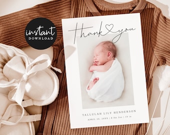 Printable Birth Announcement Card | Thank You Heart | Modern | Instant Download | Minimalist Heart | Templett