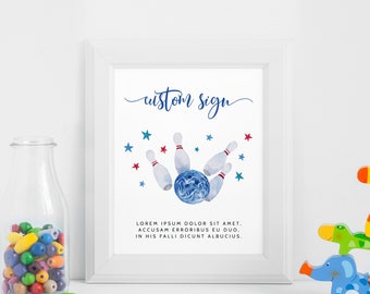 Bowling Party Custom Sign | Boy Birthday Party | Instant Download | Party Decor | Editable 5x7 & 8x10 Signs B09