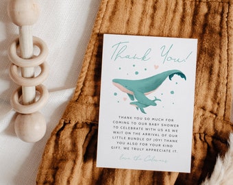 Whale Baby Shower Thank You Card | Nautical Boy Baby Shower | Ocean Under The Sea | Editable 4x6 Card | Instant Download | Printable N01