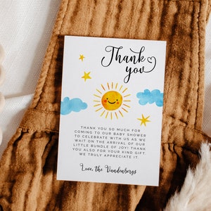 Tarjeta de agradecimiento Sunshine / Baby Shower Sunshine / Tarjeta 4x6 / Descarga instantánea / Plantilla editable Tarjeta S09