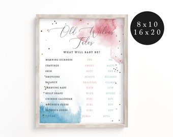 Watercolor Old Wives Tales Sign | Gender Reveal Party | Instant Download | Boy or Girl Guessing Game | 8x10 & 16x20 W08
