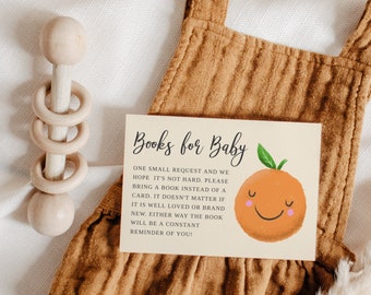 Little Cutie Book Request Card | Orange Baby Shower | Gender Neutral | Editable Template C08
