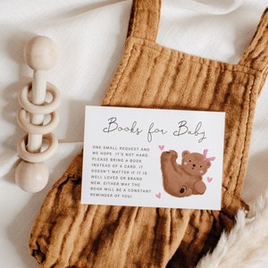 Afdrukbare beer thema meisje babyshower boek verzoekkaart | Direct downloaden |  Boeken voor baby's | Bewerkbaar | Neem een boek mee B13