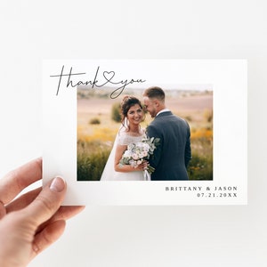 Hochzeit Danke Vorlage Karte | Druckvorlage Danke | Casual Script | Foto-Dankeskarte | Herz | Bearbeitbare Vorlage