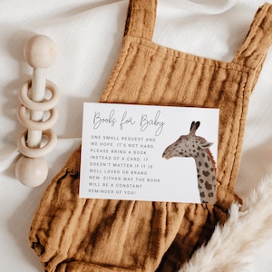 Carte de demande de livre Safari Baby Shower | Baby shower garçon | Girafe | Animaux de zoo | Téléchargement instantané | Modifiable | Templett | Insérer la carte S10