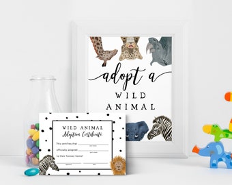 Adoption Center Sign & Certificate | Safari Adoption Party | Adopt a Wild Animal | Boy Birthday Party | Instant Download | Party Decor S03