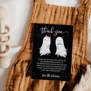 Tarjeta de agradecimiento por revelación de género de Halloween / Fiesta de Boo-y o Ghoul / Fiesta de revelación de género de otoño / Descarga instantánea / Tarjeta 4x6 H02