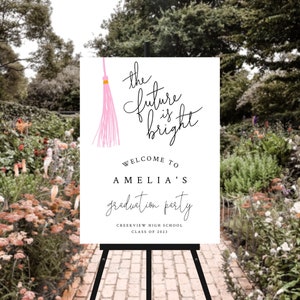 Graduation Party Welcome Sign | Grad Party Sign | Future Is Bright | Blush Pink Tassel | Instant Download 16X20, 18X24, 20X30 F06