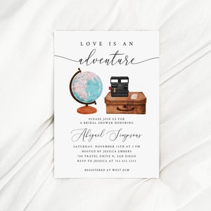 Travel Bridal Shower Invitation | Bridal Shower Invite | Love Is An Adventure | Editable Template T05