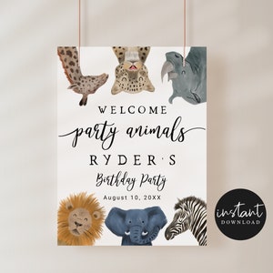 Welkomstbord feestbeesten | Direct downloaden | Safarifeest | Dierentuin | Poster | Bewerkbaar | Digitaal bestand 16 x 20, 18 x 24, 20 x 30 S03