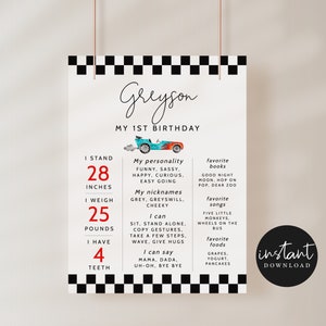 Tableau des jalons d'anniversaire de voiture de course | Poster d'anniversaire garçon | Rapide | Téléchargement instantané | Modifiable | Modèle 8 x 10, 16 x 20, 18 x 24, R03