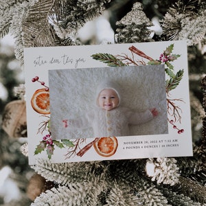 Faire-part de naissance de VACANCES | Première carte de Noël | Encore plus de joie cette année | Modèle modifiable