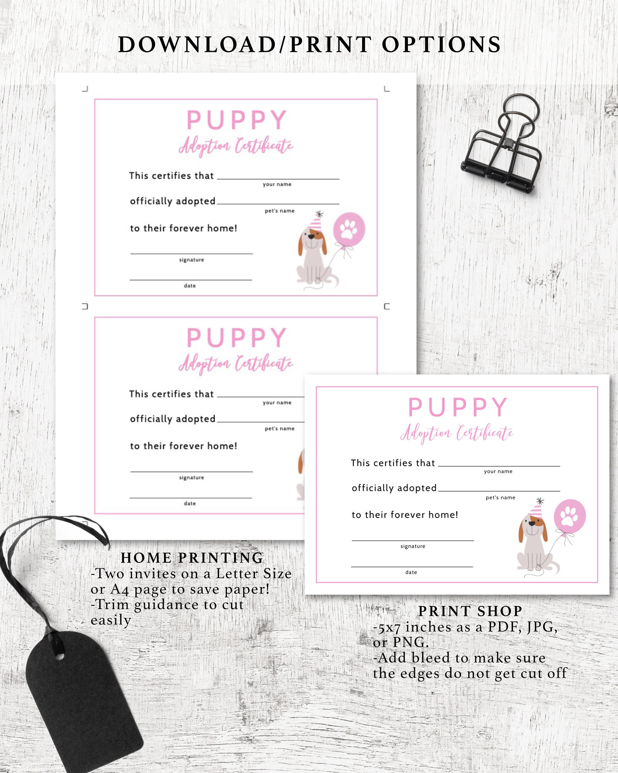 Adoption Center Sign & Certificate | Puppy Adoption Party | Adopt a Pet ...