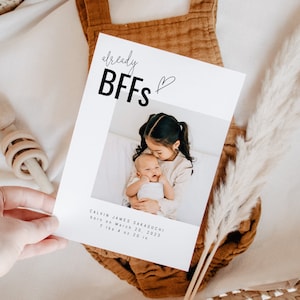 Geboortekaartje | Aankondiging nieuwe broer of zus | Nieuwe babyfoto | Nu al BFF's | Grote broer grote zus | Direct downloaden | Templett