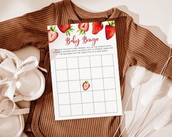 Strawberry Baby Shower Bingo Game | Girl Baby Shower | Baby Shower Game | Printable | Template Card S07