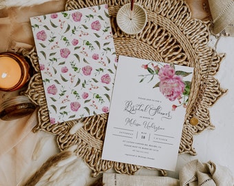 May include: A white card with a floral design and the text "Please join us for a Bridal Shower in honor of Melissa Underwood Saturday, Mar 18, 5 o'clock 317 Latigo Canyon Rd, Malibu, CA Please RSVP to Mary by 3/10 at 741-111-1111 Registered at Williams Sonoma"