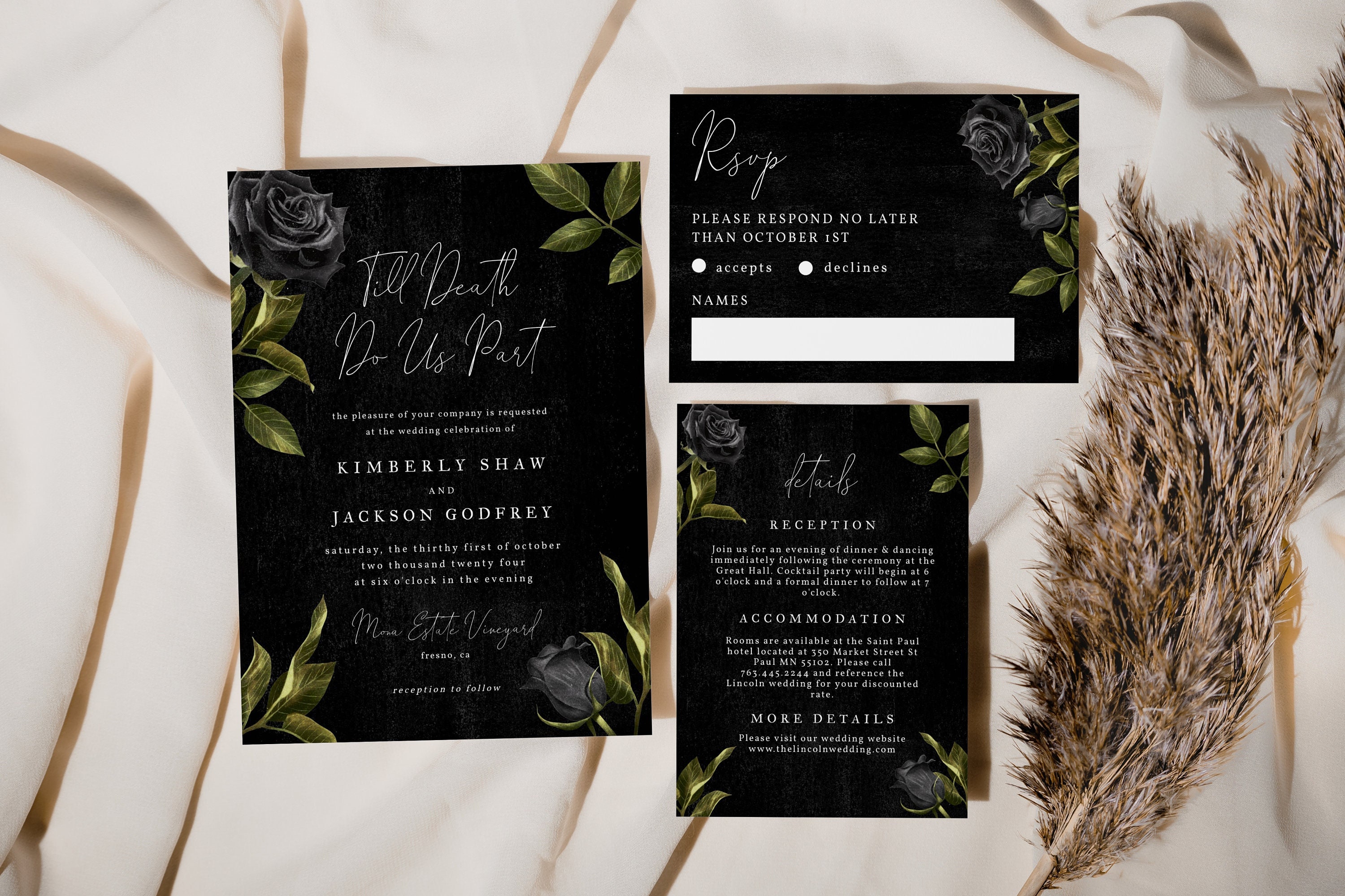 その他 Invitation Gothic Wedding Invitation Suite | Halloween Wedding Invite Set