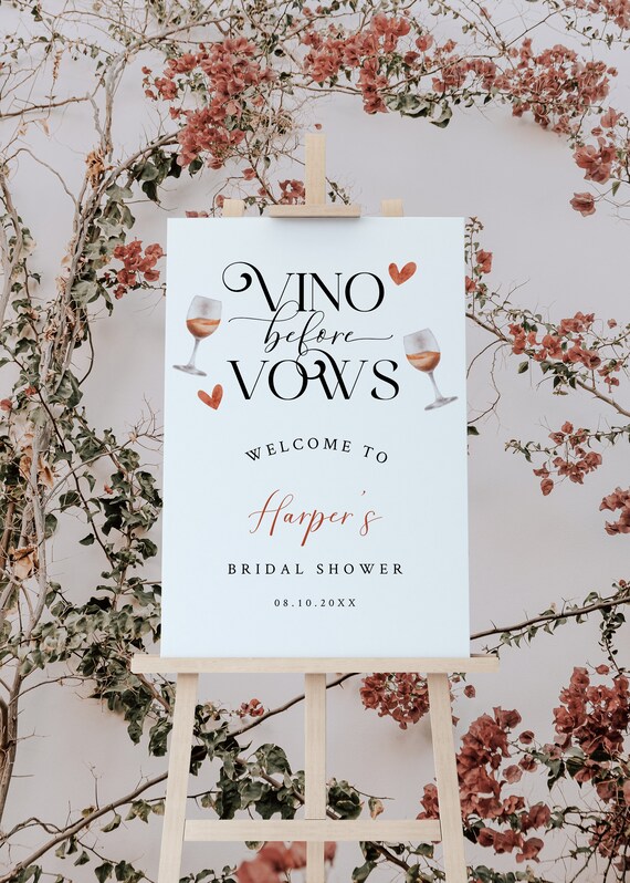 Winery Shower Welcome Sign | Vino Before Vows Sign | Bridal Shower Poster | Editable Template 16X20, 18X24, 20X30, 24x36 V03