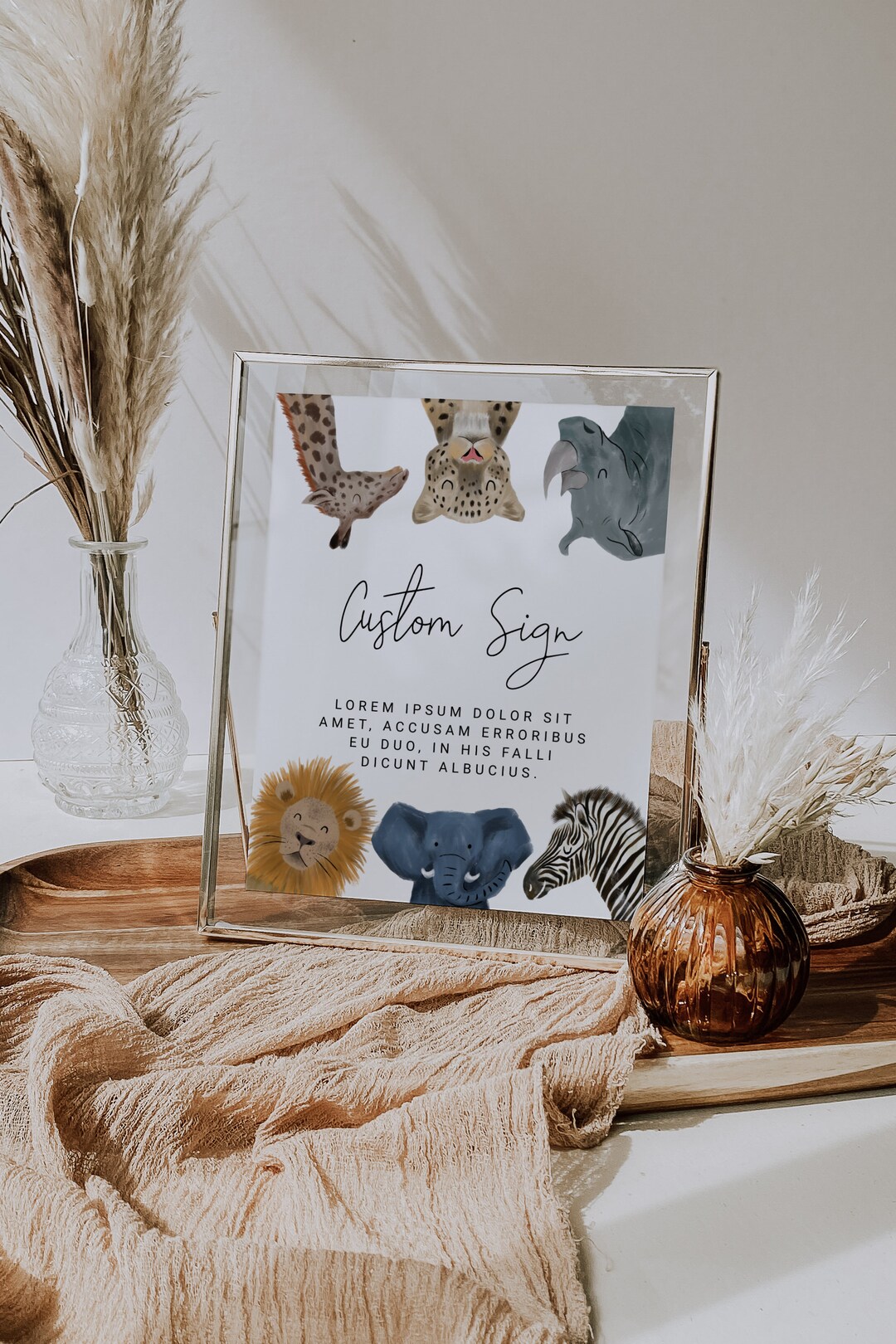 10 Panneaux Safari Animaux Pour Baby Shower Ou Anniversaire - Multicolore, Plastique