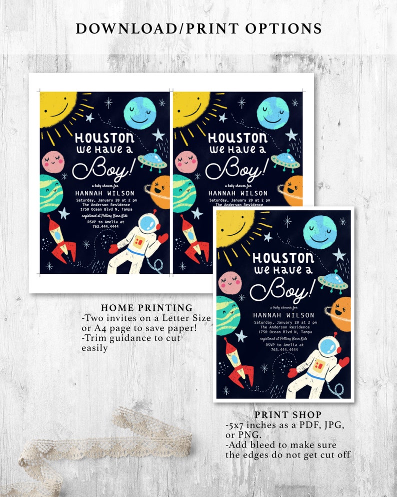 Printable Space Theme Baby Shower Party, Editable Houston We Have A Boy