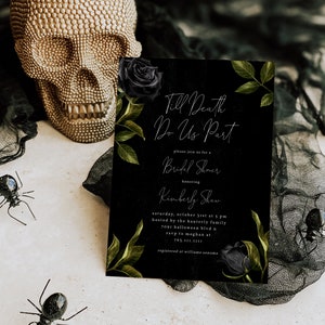 Brautparty-Einladung Halloween | Gothic Shower Einladen | Bis der Tod uns scheidet | Druckbare Einladung G03