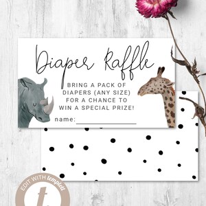 Printable Safari Theme Baby Shower Diaper Raffle Ticket, Instant ...