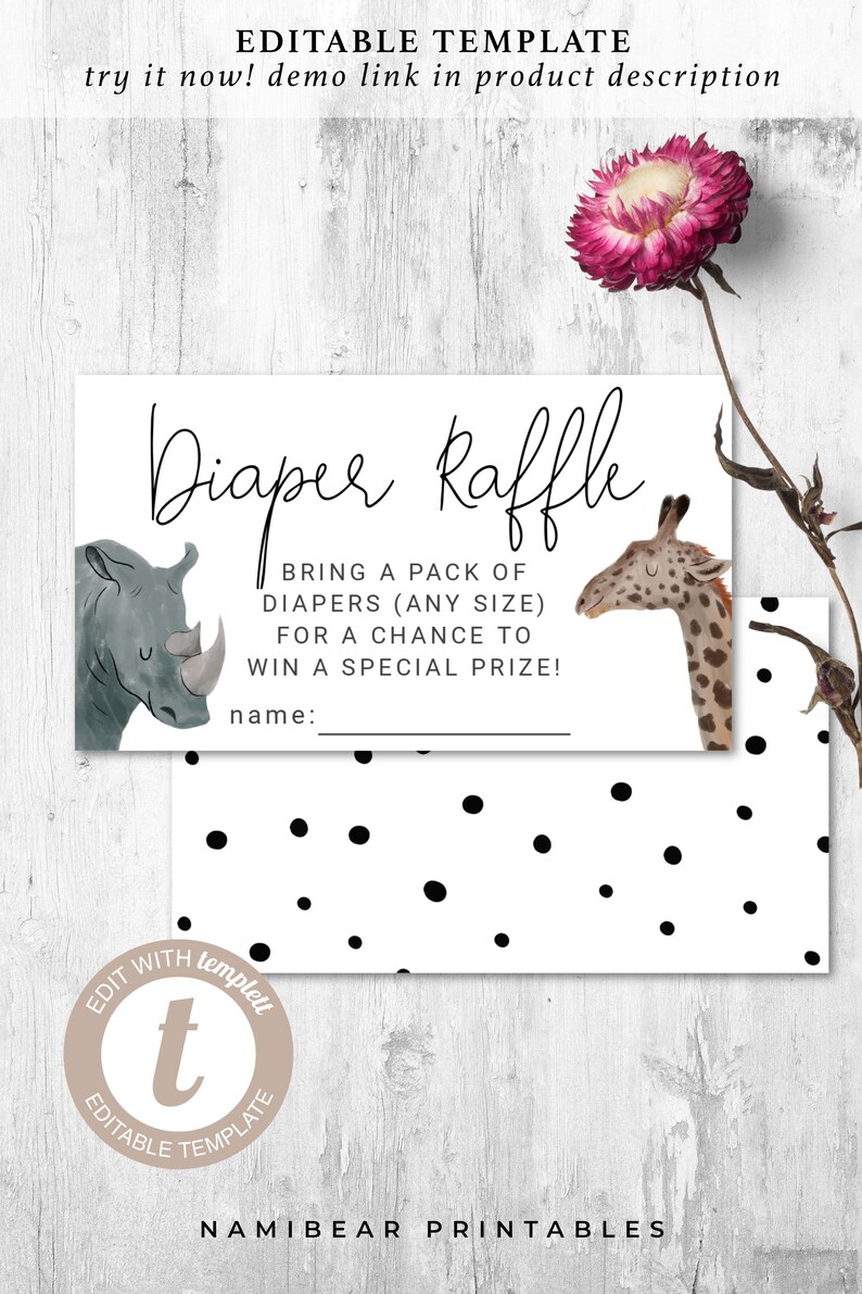 Printable Safari Theme Baby Shower Diaper Raffle Ticket - Etsy