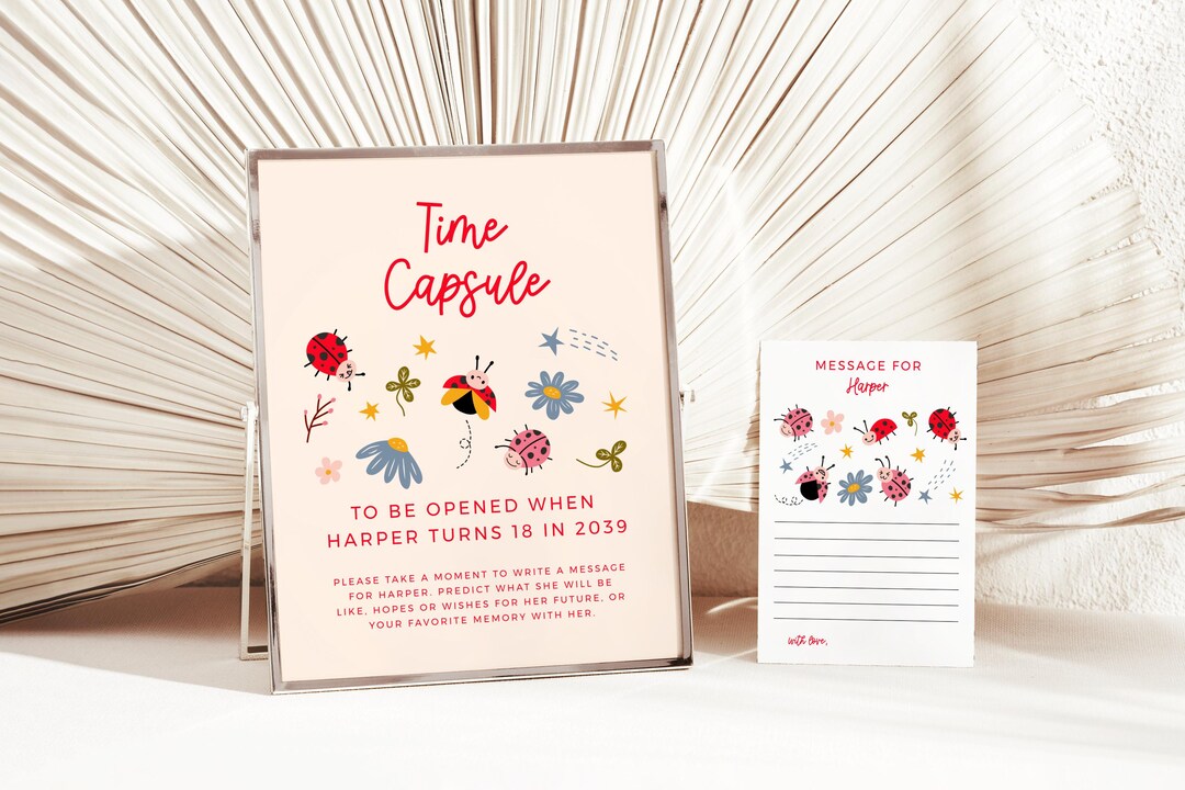 Lady Bug Note Ladybug Time Capsule & Note Card Template | Girl Birthday Party | Cute ...