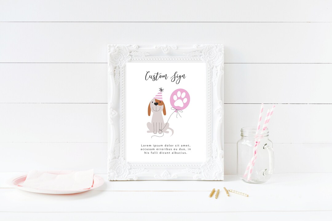 Printable Puppy Theme Birthday Party Custom Sign, Instant Download Pink ...