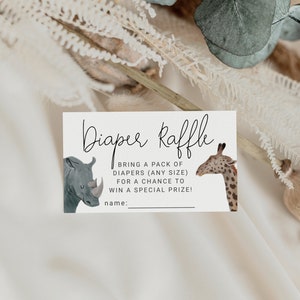 Printable Safari Theme Baby Shower Diaper Raffle Ticket, Instant ...