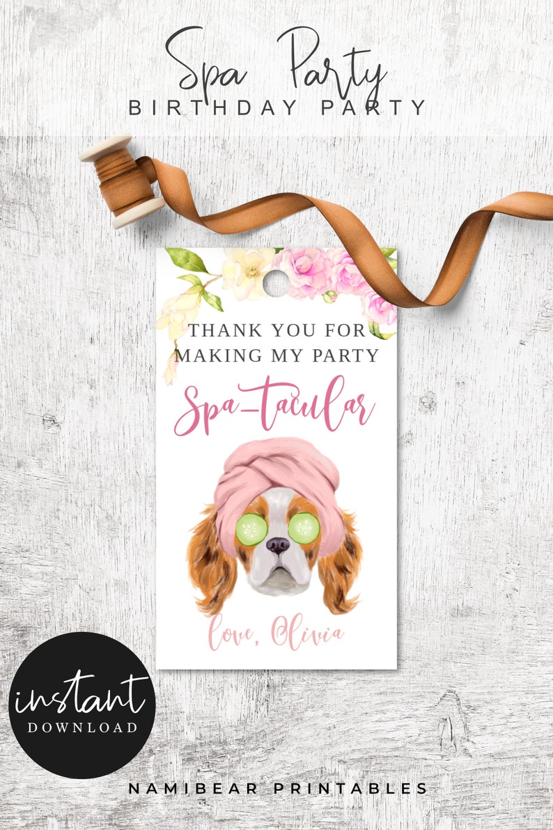 Printable Spa Party Theme Birthday Party Favor Tag Instant - Etsy