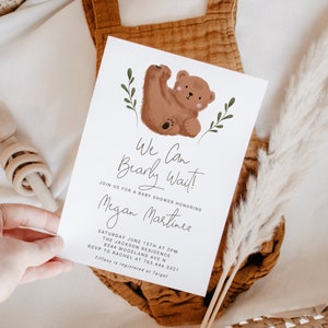 Bear Baby Shower Invitation | We Can Bearly Wait Invite | Boy Baby Shower | Instant Download | B13